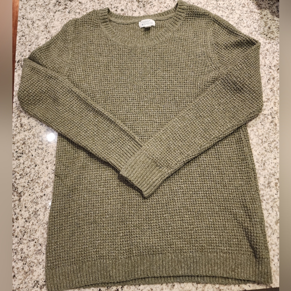 Waffle Knit Olive Green Sweater Sz L